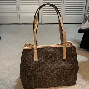 Guess Brown and Tan Shoulder Bag